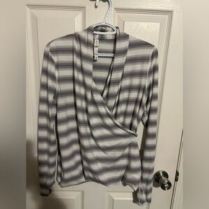 lululemon athletica Gray and White Striped Wrap-Style Long Sleeve Top